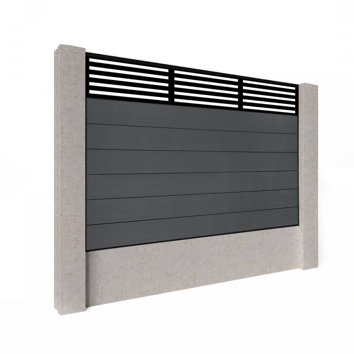 EasyComposite 4ft Composite Fence Panel Into Existing Concrete Posts - Dark Grey RAL7016 Boards & Slat Topper Trellis