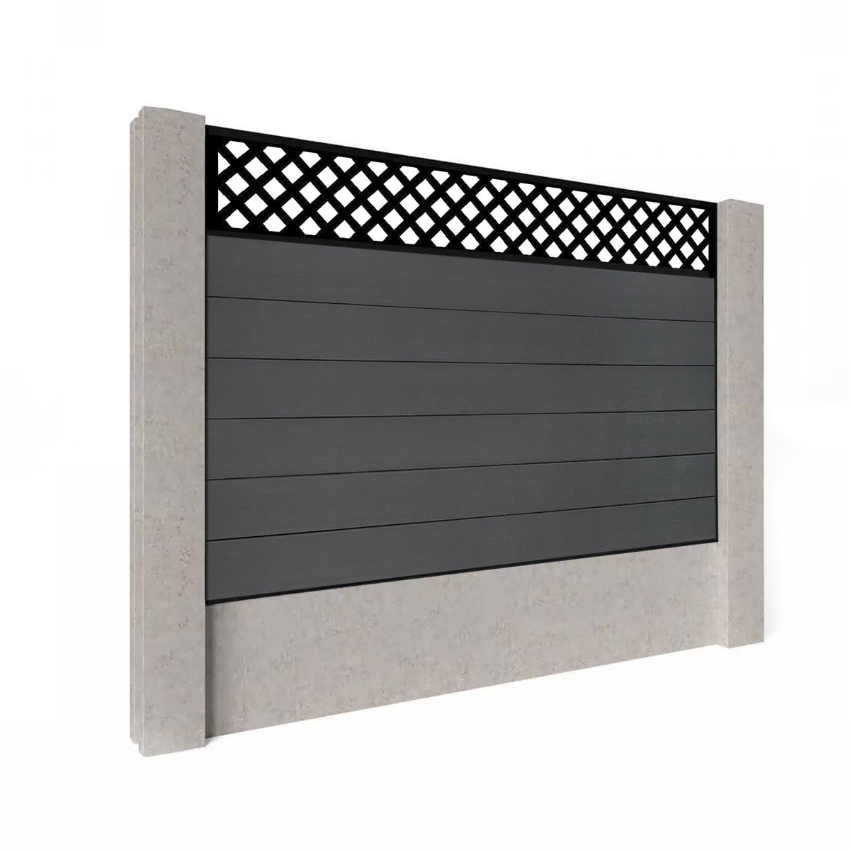 EasyComposite 4ft Composite Fence Panel Into Existing Concrete Posts - Dark Grey RAL7016 Boards & Wave Topper Trellis