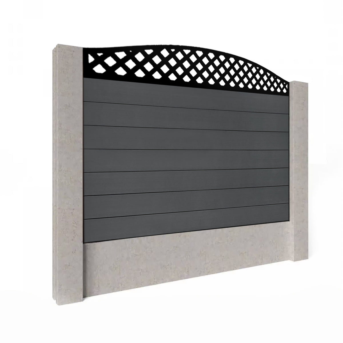 EasyComposite 4ft Composite Fence Panel Into Existing Concrete Posts - Dark Grey RAL7016 Boards & Wave curved Topper Trellis