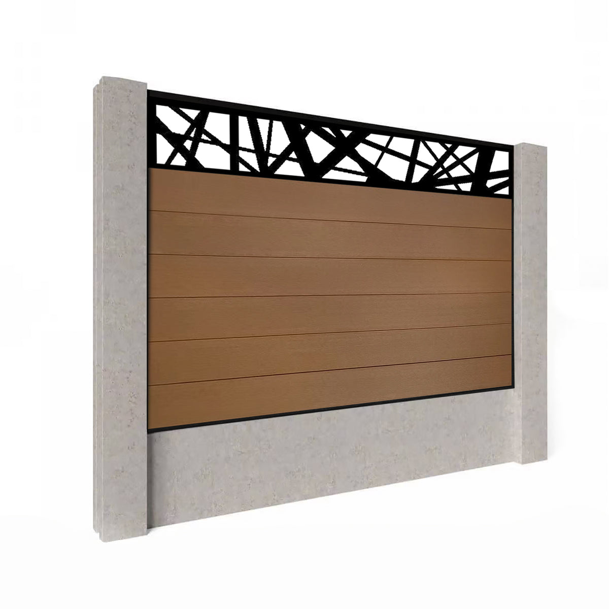 EasyComposite 4ft Composite Fence Panel Into Existing Concrete Posts - Golden Teak Boards & Laser Topper Trellis
