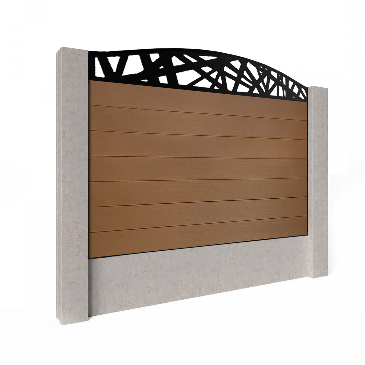 EasyComposite 4ft Composite Fence Panel Into Existing Concrete Posts - Golden Teak Boards & Laser Curved Topper Trellis
