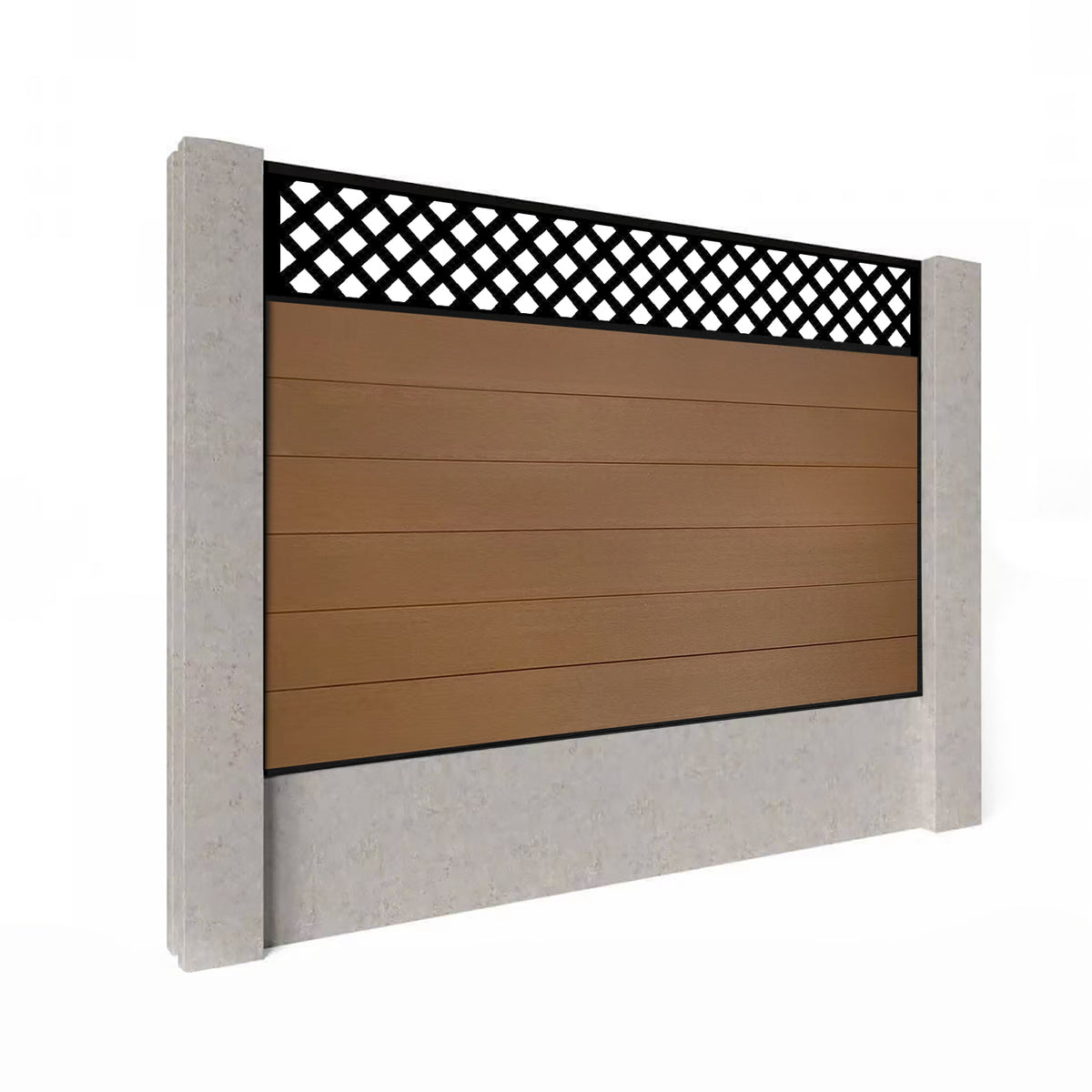 EasyComposite 4ft Composite Fence Panel Into Existing Concrete Posts - Golden Teak Boards & Wave Topper Trellis