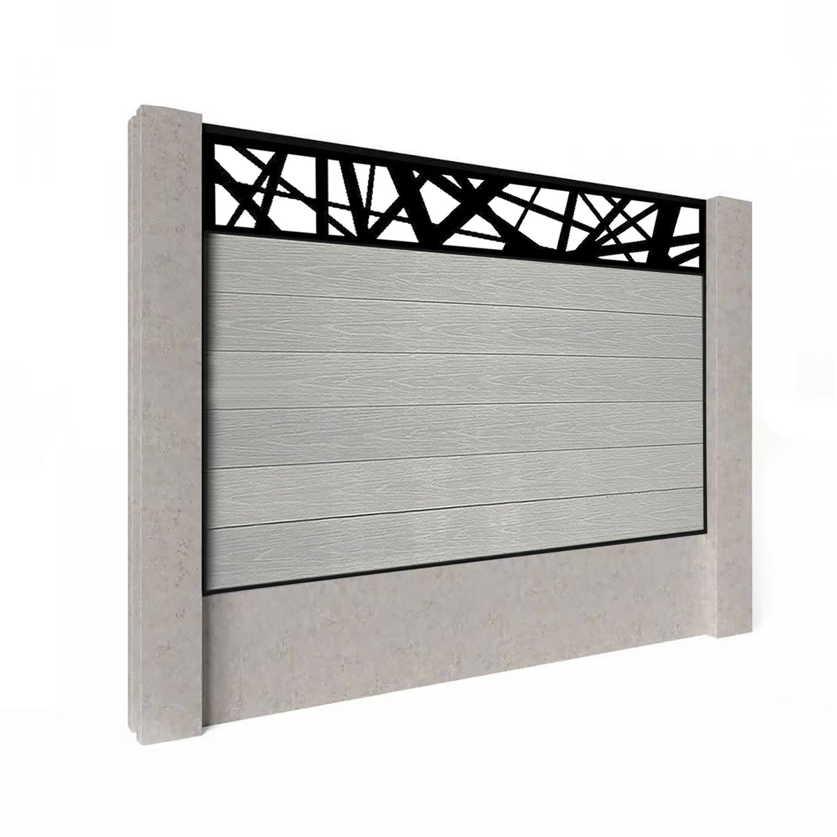 EasyComposite 4ft Composite Fence Panel Into Existing Concrete Posts - Light Grey Boards & Laser Topper Trellis
