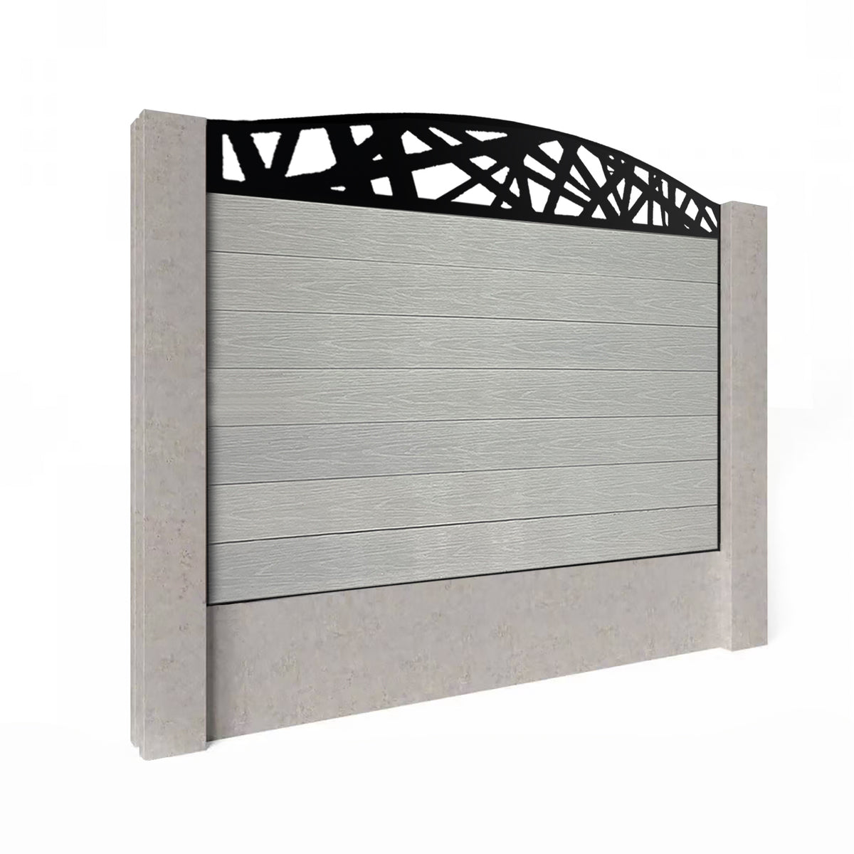 EasyComposite 4ft Composite Fence Panel Into Existing Concrete Posts - Light Grey Boards & Laser Curved Topper Trellis