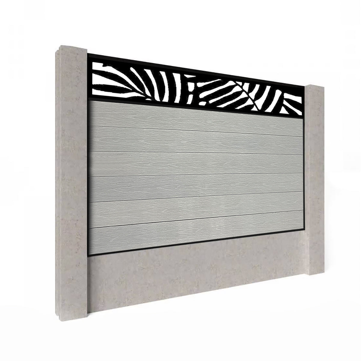 EasyComposite 6ft Composite Fence Panel Into Existing Concrete Posts - Light Grey Boards & Leafy Topper Trellis