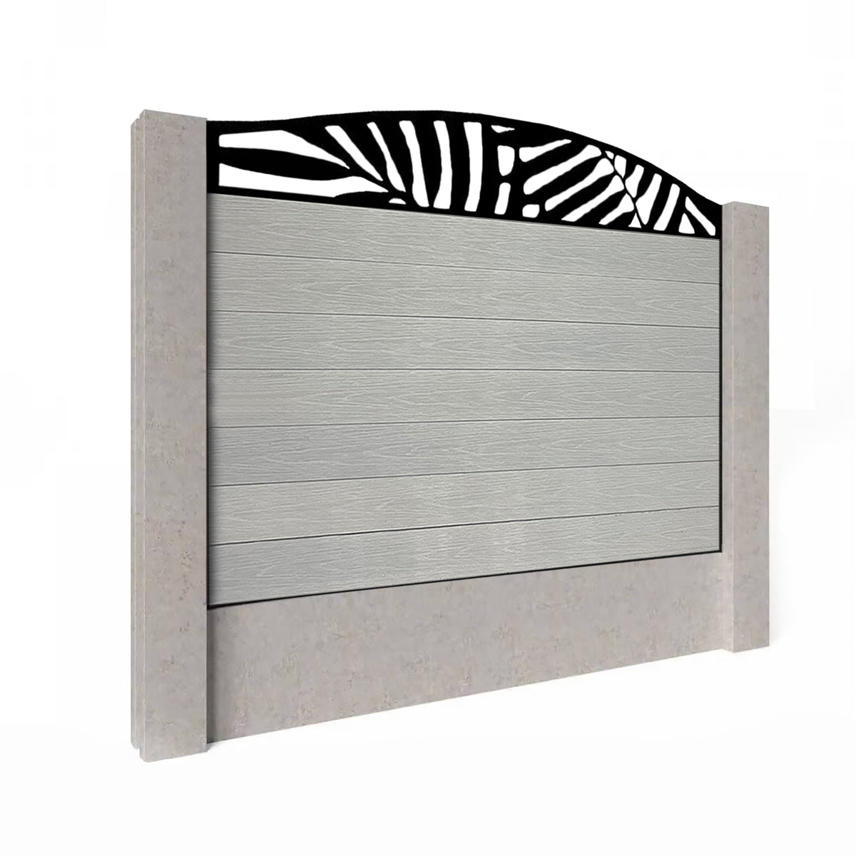EasyComposite 4ft Composite Fence Panel Into Existing Concrete Posts - Light Grey Boards & Leafy Curved Topper Trellis