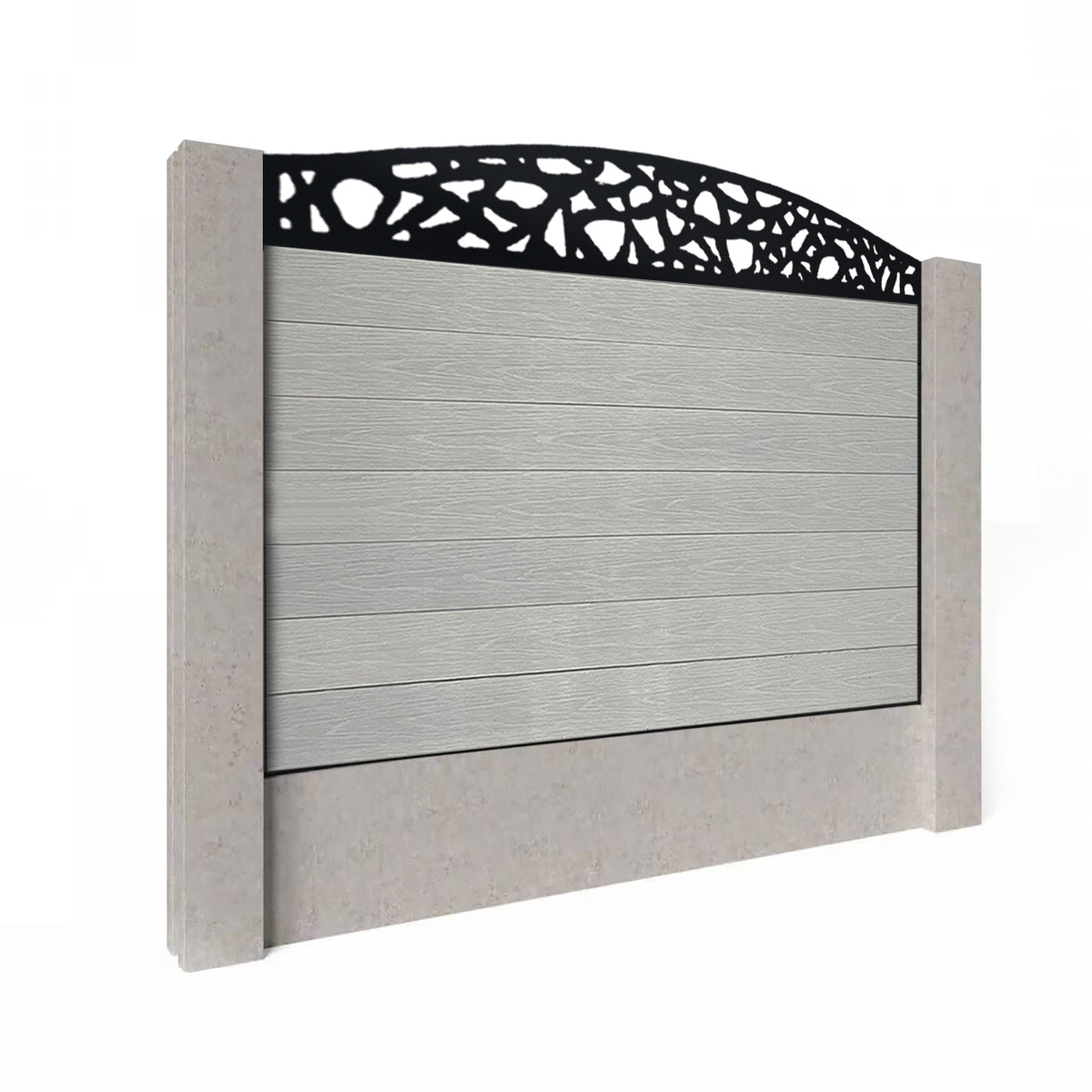 EasyComposite 4ft Composite Fence Panel Into Existing Concrete Posts - Light Grey Boards & Pebble Curved Topper Trellis