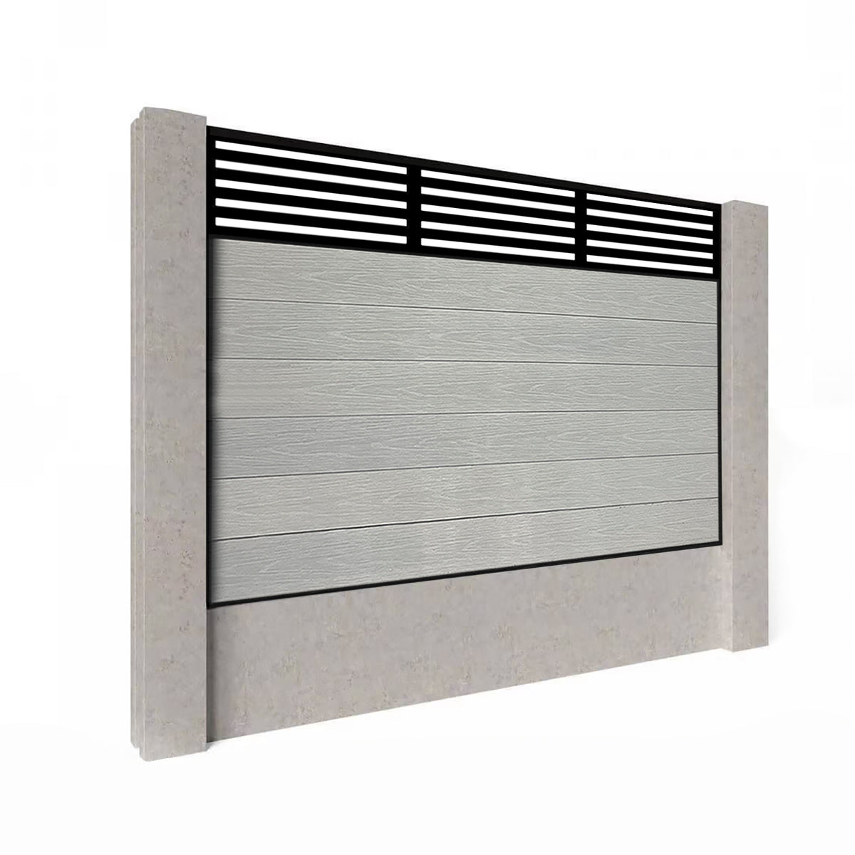 EasyComposite 4ft Composite Fence Panel Into Existing Concrete Posts - Light Grey Boards & Slat Topper Trellis