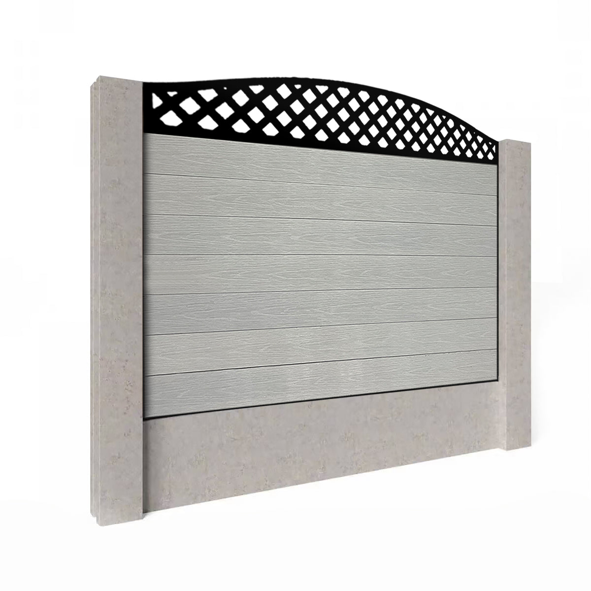 EasyComposite 4ft Composite Fence Panel Into Existing Concrete Posts - Light Grey Boards & Wave curved Topper Trellis