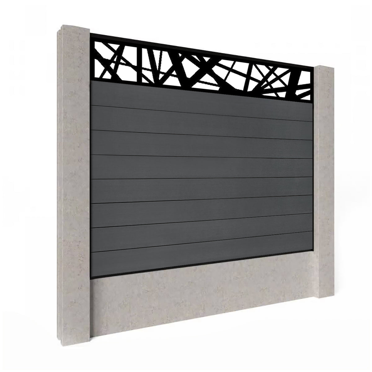 EasyComposite 5ft Composite Fence Panel Into Existing Concrete Posts - Dark Grey RAL7016 Boards & Laser Topper Trellis