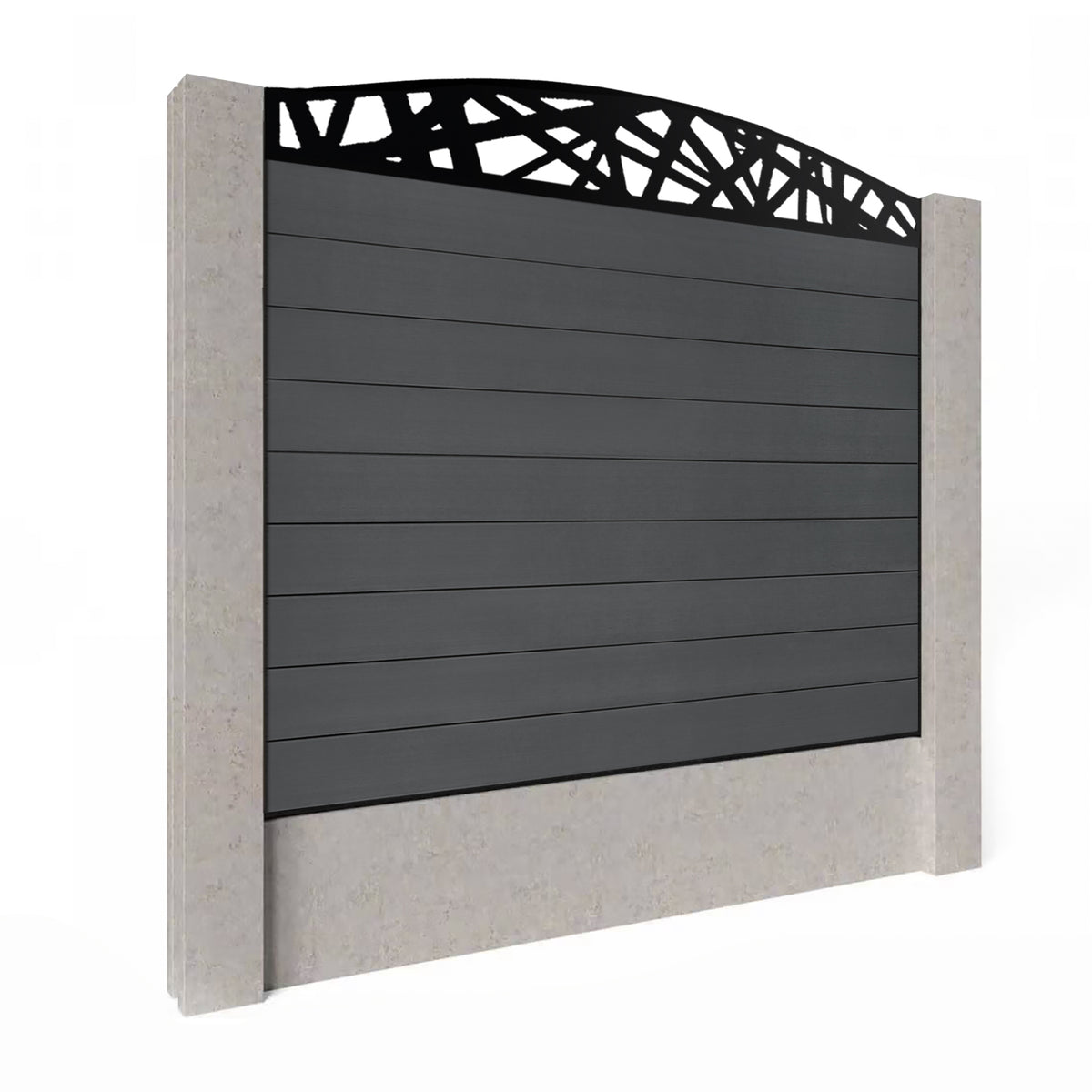 EasyComposite 5ft Composite Fence Panel Into Existing Concrete Posts - Dark Grey RAL7016 Boards & Laser Curved Topper Trellis