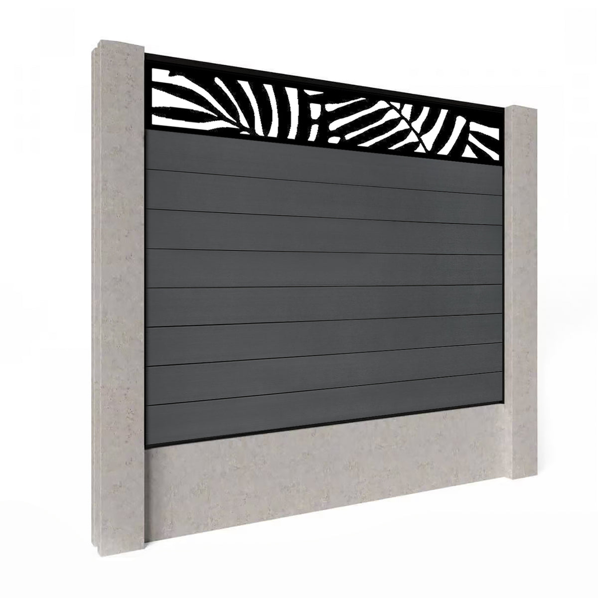EasyComposite 2ft Composite Fence Panel & Aluminium Post Fitted Above Ground - Dark Grey RAL7016 Boards & Leafy Topper Trellis