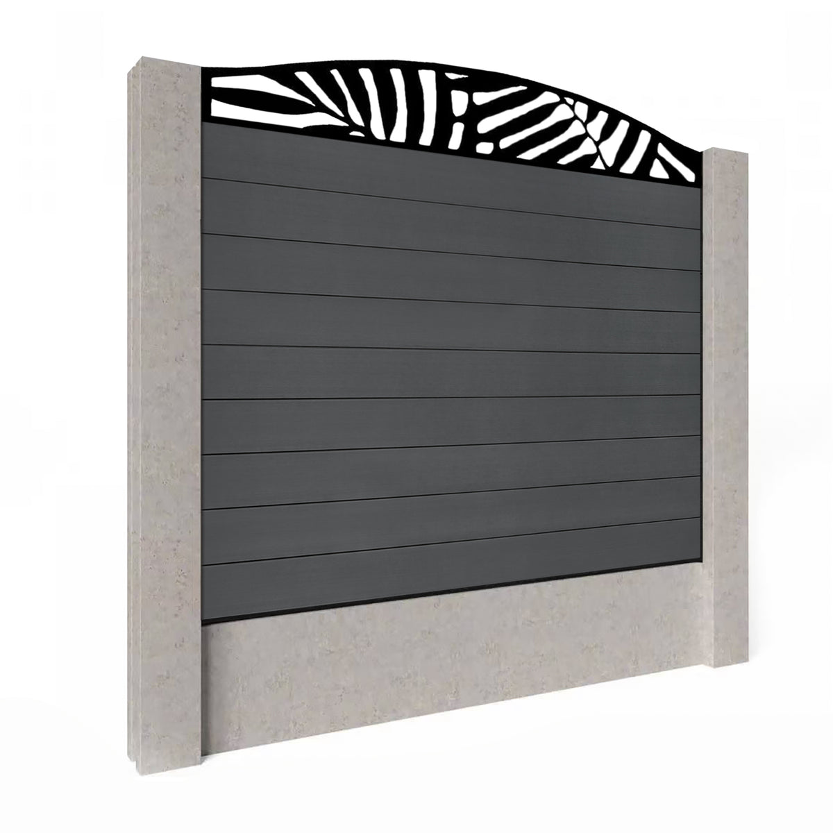 EasyComposite 5ft Composite Fence Panel Into Existing Concrete Posts - Dark Grey RAL7016 Boards & Leafy Curved Topper Trellis