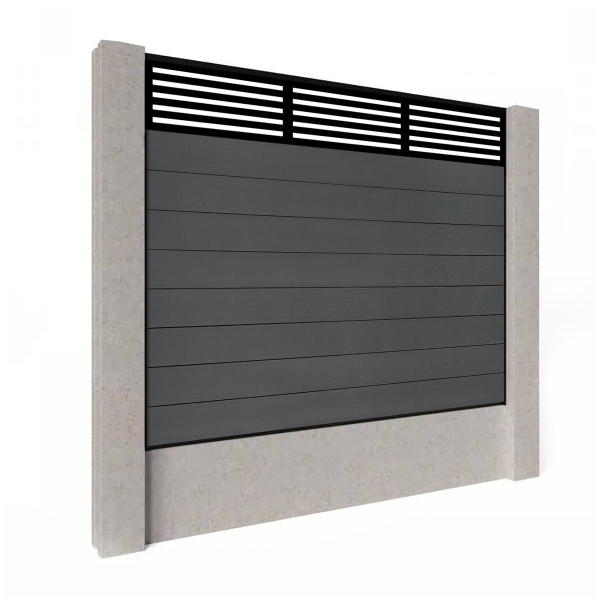 EasyComposite 5ft Composite Fence Panel Into Existing Concrete Posts - Dark Grey RAL7016 Boards & Slat Topper Trellis