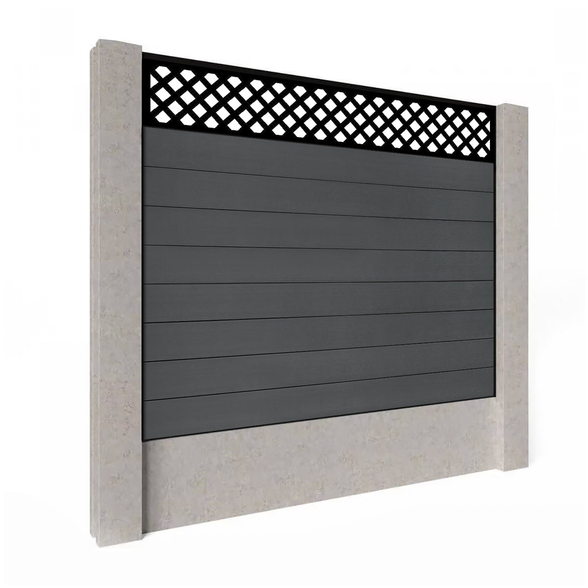 EasyComposite 5ft Composite Fence Panel Into Existing Concrete Posts - Dark Grey RAL7016 Boards & Wave Topper Trellis