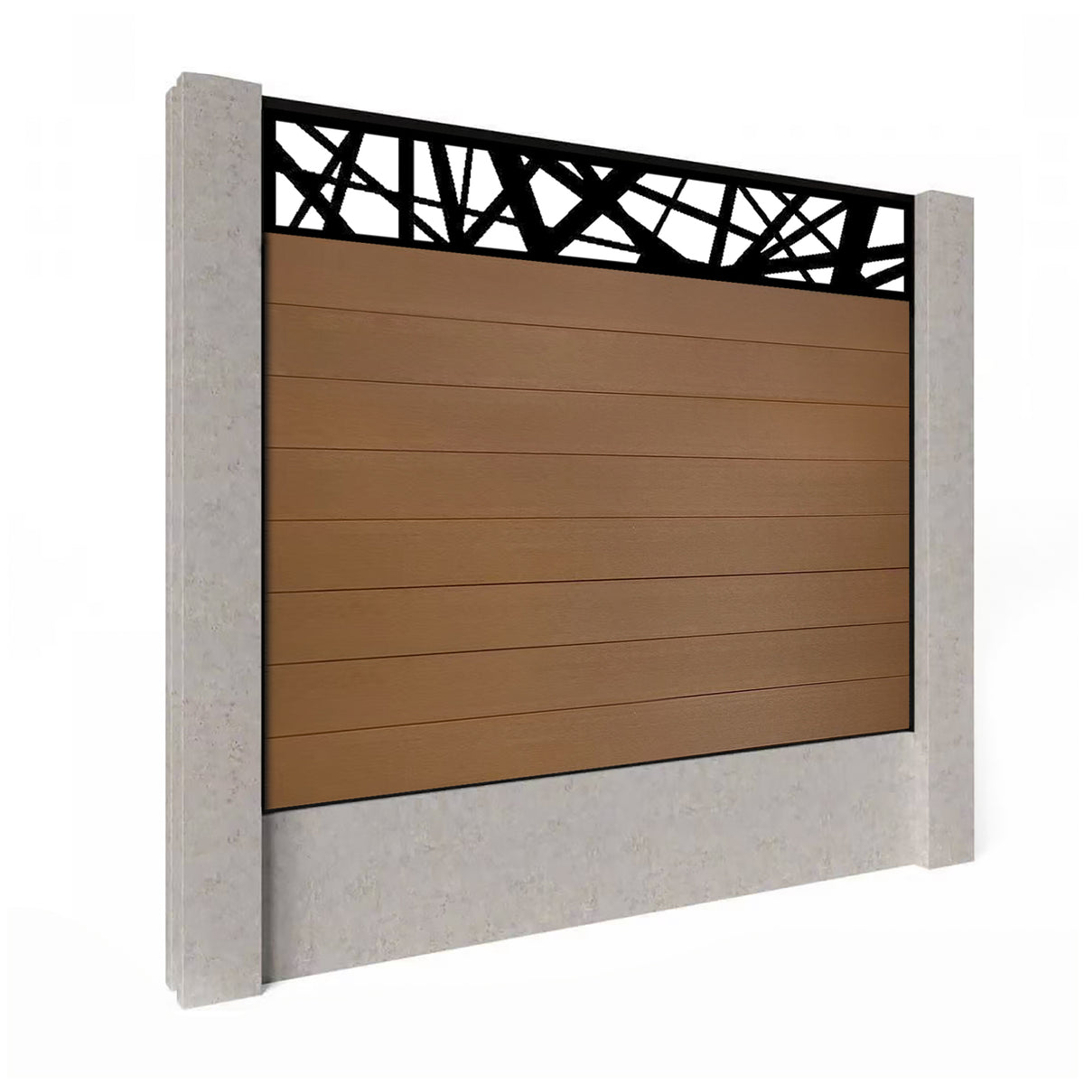 EasyComposite 5ft Composite Fence Panel Into Existing Concrete Posts - Golden Teak Boards & Laser Topper Trellis