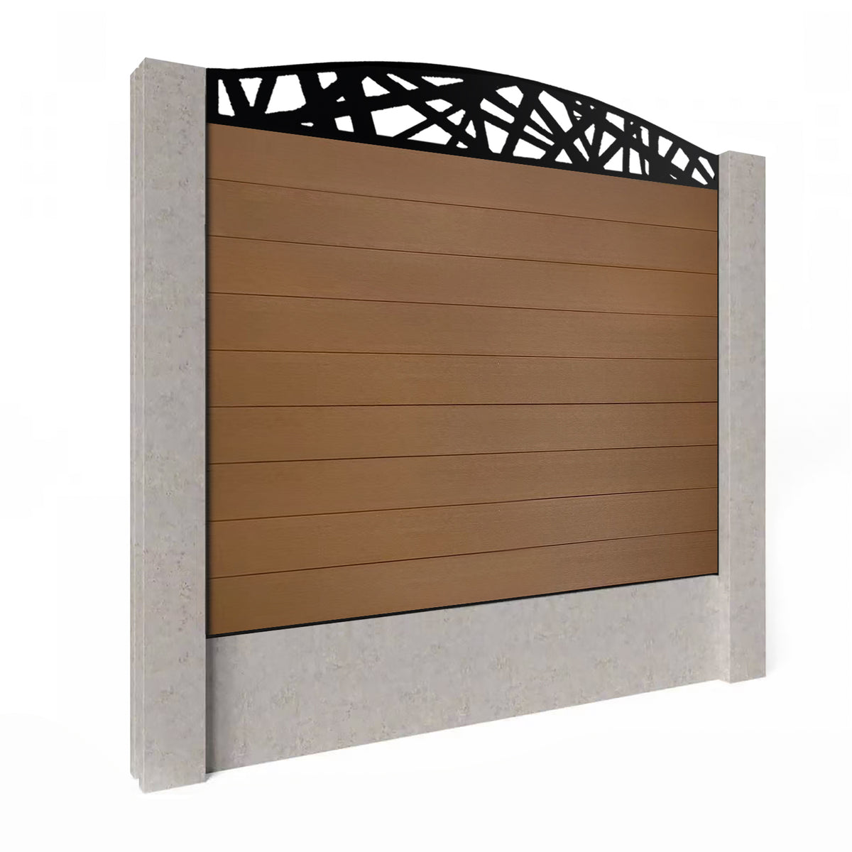 EasyComposite 5ft Composite Fence Panel Into Existing Concrete Posts - Golden Teak Boards & Laser Curved Topper Trellis