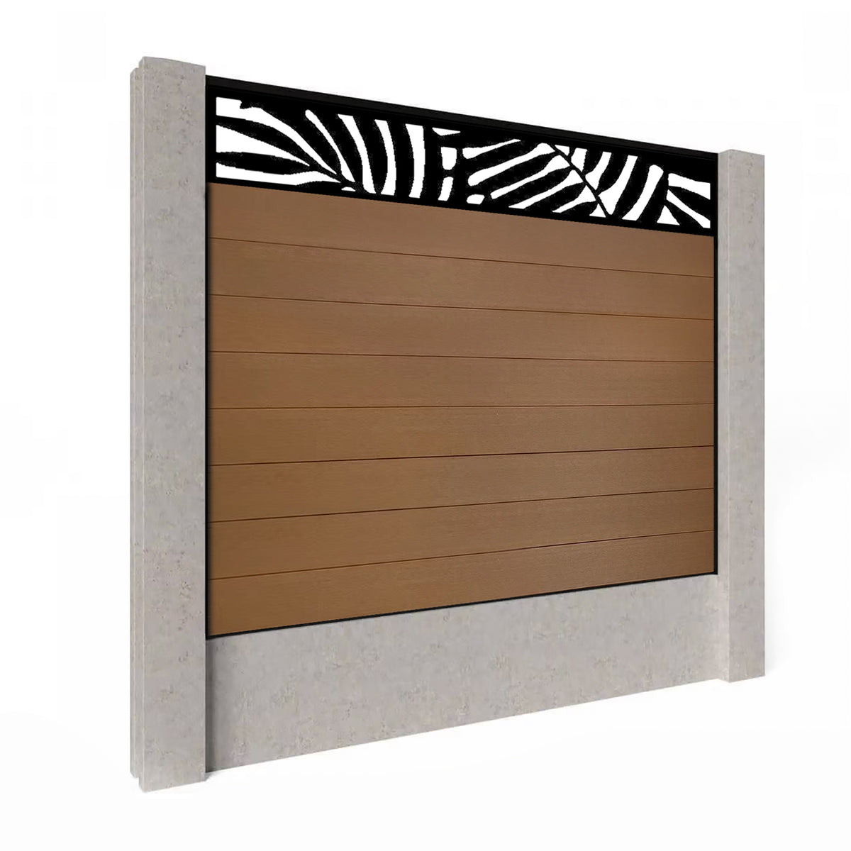 EasyComposite 2ft Composite Fence Panel & Aluminium Post Fitted Above Ground - Golden Teak Boards & Leafy Topper Trellis
