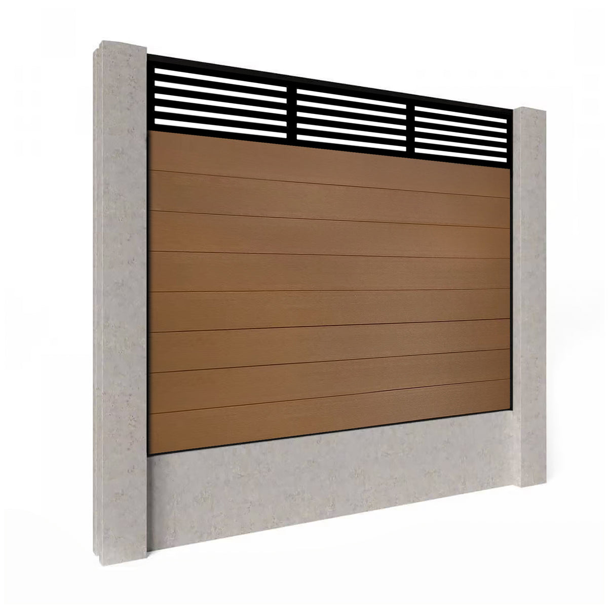 EasyComposite 5ft Composite Fence Panel Into Existing Concrete Posts - Golden Teak Boards & Slat Topper Trellis