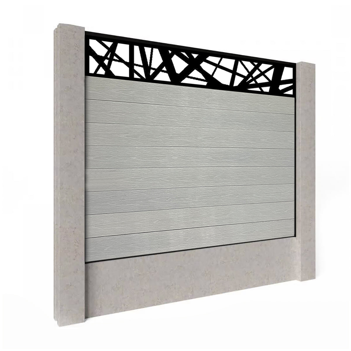 EasyComposite 5ft Composite Fence Panel Into Existing Concrete Posts - Light Grey Boards & Laser Topper Trellis