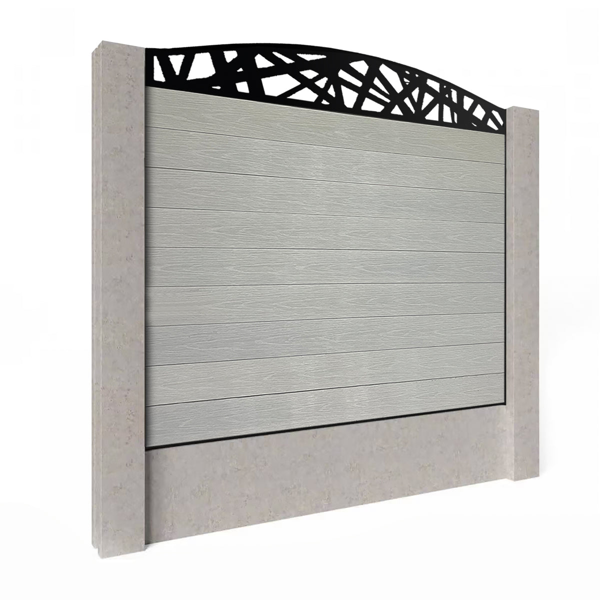 EasyComposite 5ft Composite Fence Panel Into Existing Concrete Posts - Light Grey Boards & Laser Curved Topper Trellis