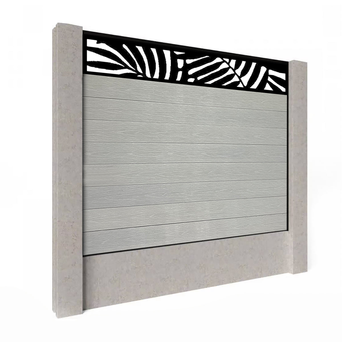 EasyComposite 2ft Composite Fence Panel & Aluminium Post Fitted Above Ground - Light Grey Boards & Leafy Topper Trellis