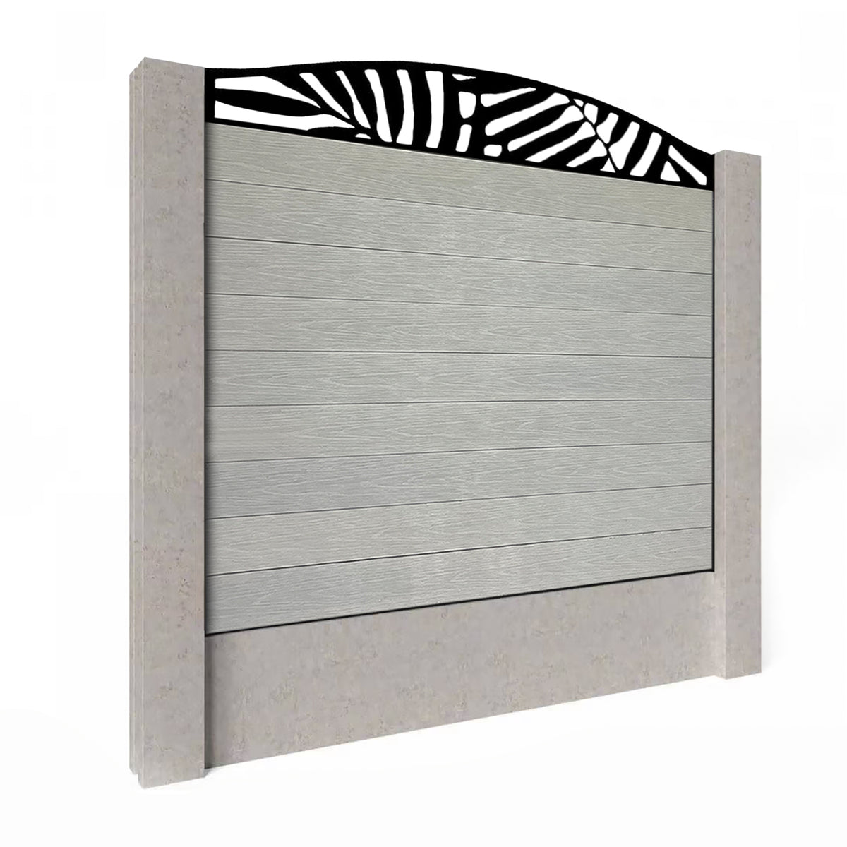 EasyComposite 5ft Composite Fence Panel Into Existing Concrete Posts - Light Grey Boards & Leafy Curved Topper Trellis