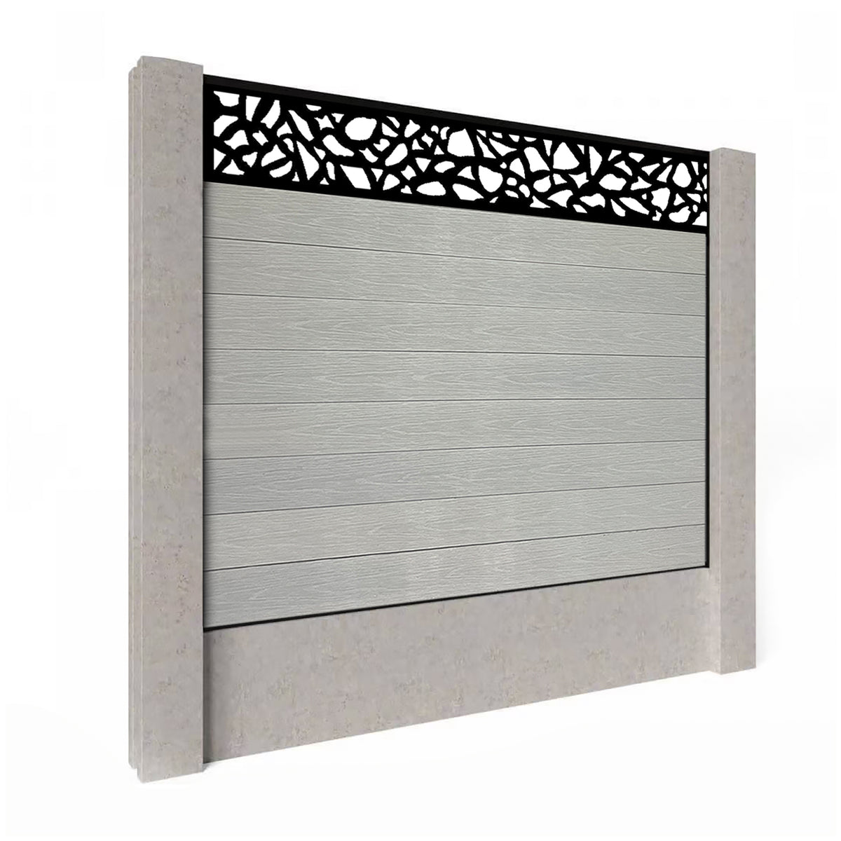 EasyComposite 5ft Composite Fence Panel Into Existing Concrete Posts - Light Grey Boards & Pebble Topper Trellis