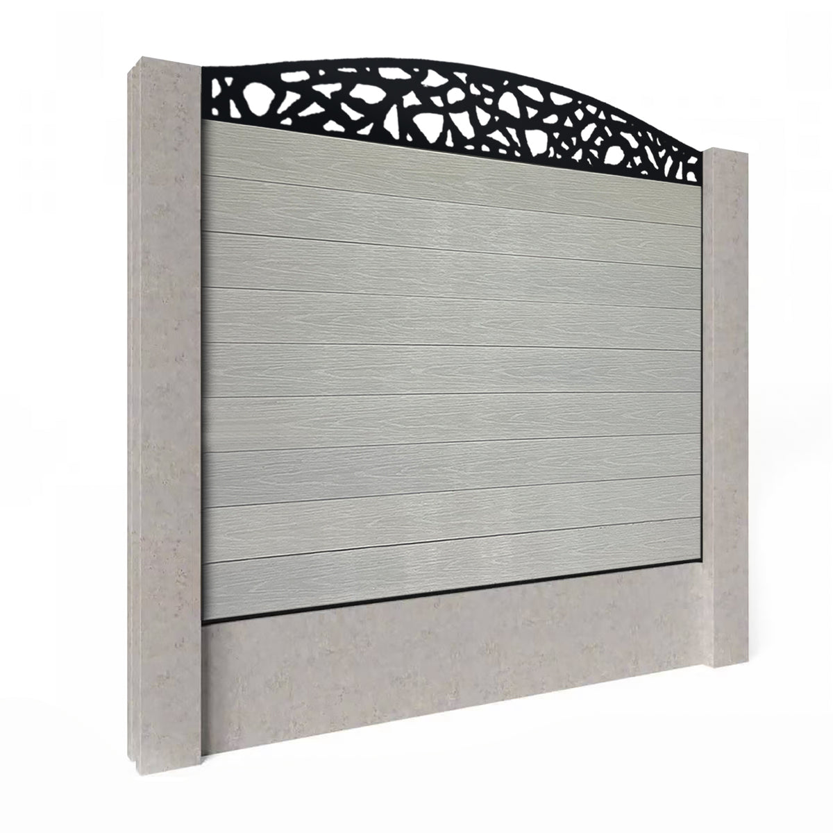 EasyComposite 5ft Composite Fence Panel Into Existing Concrete Posts - Light Grey Boards & Pebble Curved Topper Trellis