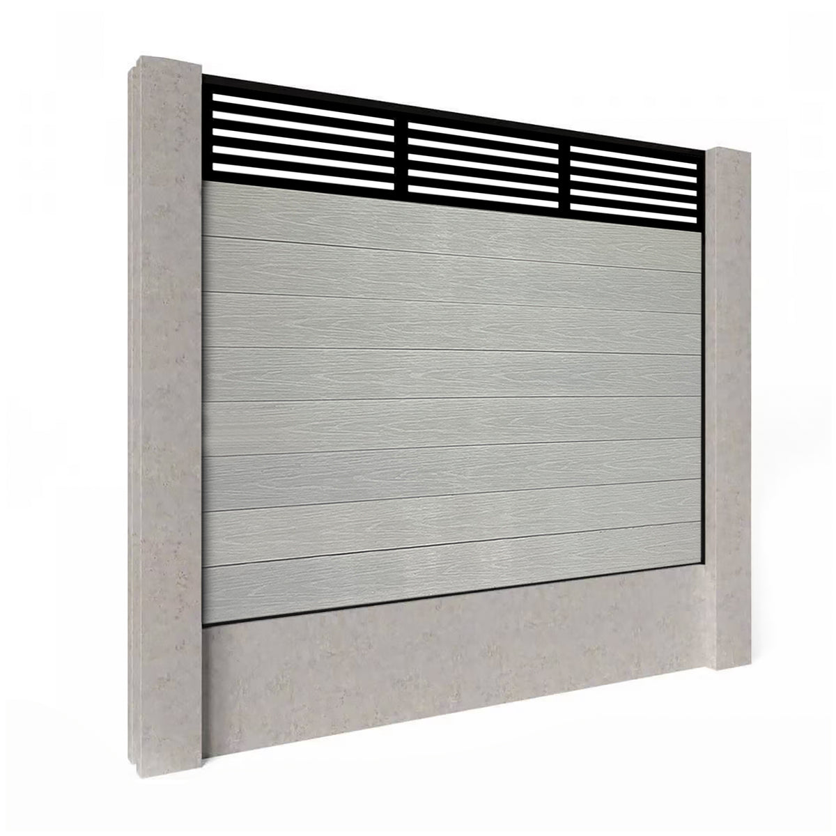 EasyComposite 5ft Composite Fence Panel Into Existing Concrete Posts - Light Grey Boards & Slat Topper Trellis