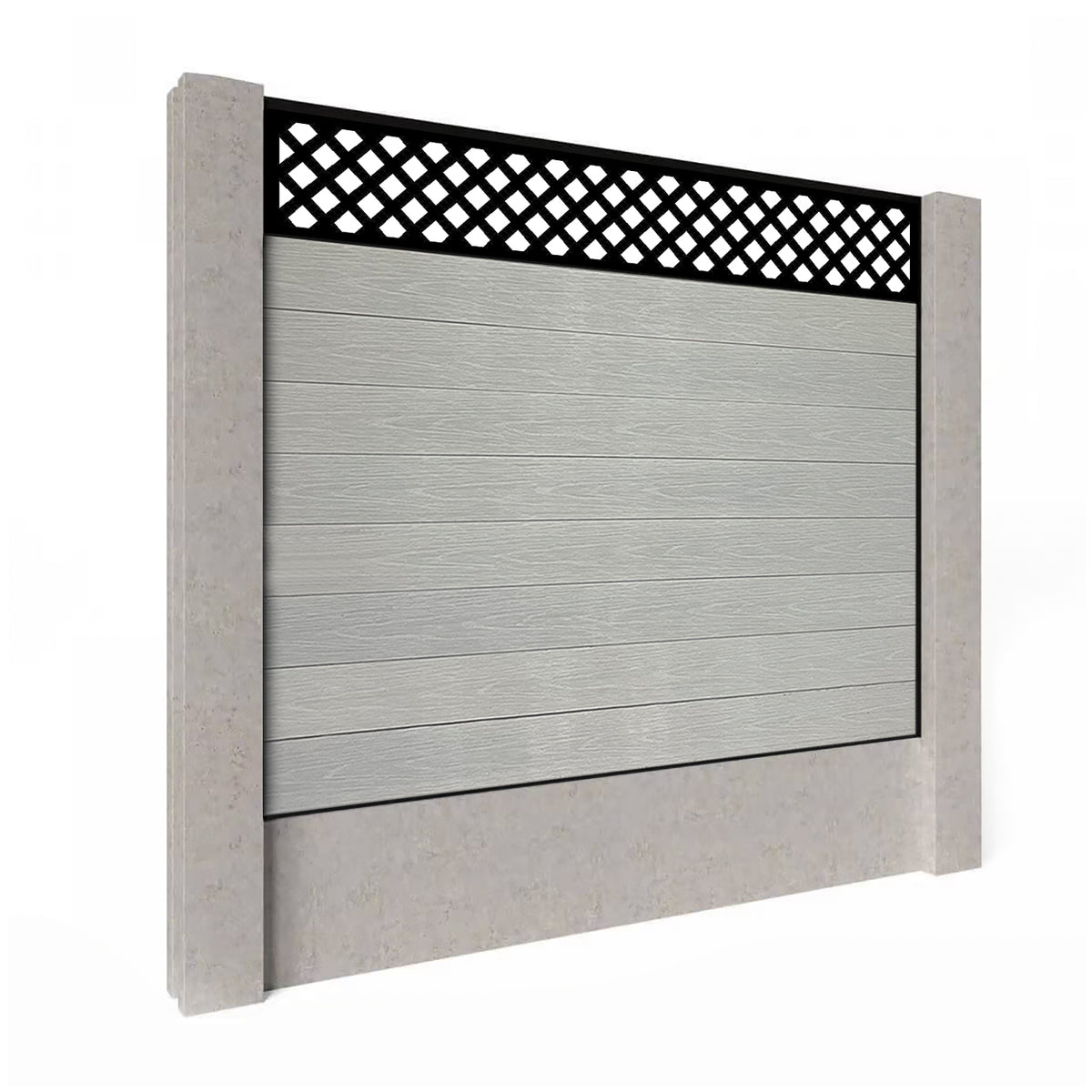 EasyComposite 5ft Composite Fence Panel Into Existing Concrete Posts - Light Grey Boards & Wave Topper Trellis