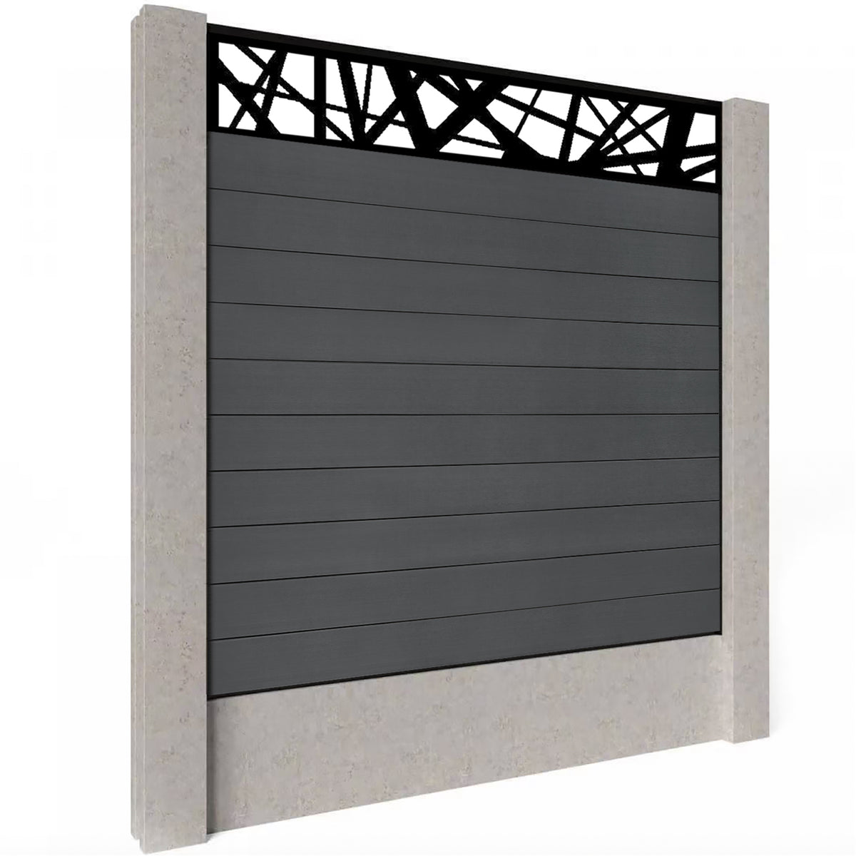 EasyComposite 6ft Composite Fence Panel Into Existing Concrete Posts - Dark Grey RAL7016 Boards & Laser Topper Trellis