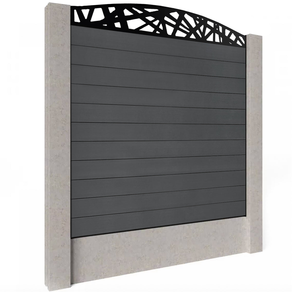 EasyComposite 6ft Composite Fence Panel Into Existing Concrete Posts - Dark Grey RAL7016 Boards & Laser Curved Topper Trellis