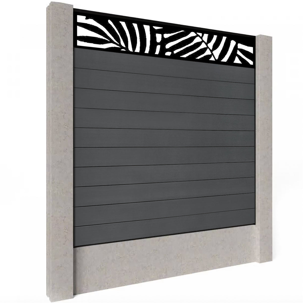 EasyComposite 3ft Composite Fence Panel & Aluminium Post Fitted Above Ground - Dark Grey RAL7016 Boards & Leafy Topper Trellis