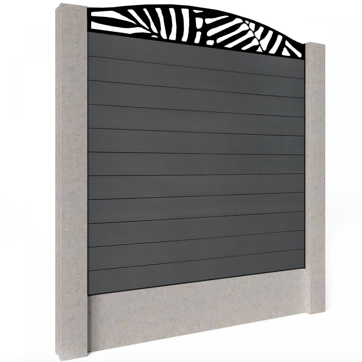 EasyComposite 6ft Composite Fence Panel Into Existing Concrete Posts - Dark Grey RAL7016 Boards & Leafy Curved Topper Trellis