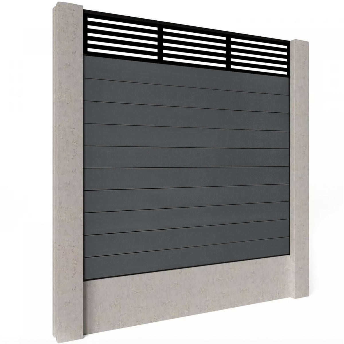 EasyComposite 6ft Composite Fence Panel Into Existing Concrete Posts - Dark Grey RAL7016 Boards & Slat Topper Trellis