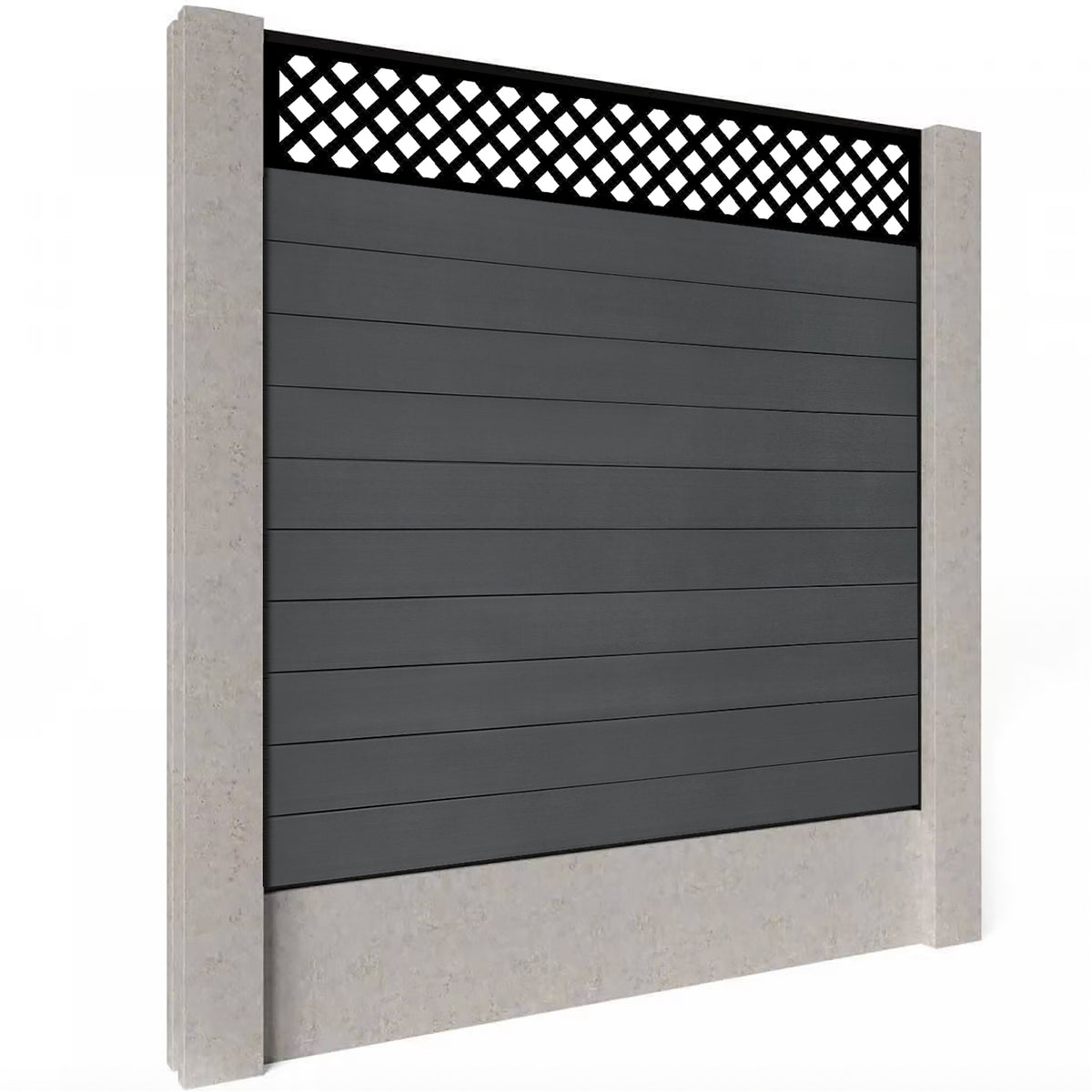 EasyComposite 6ft Composite Fence Panel Into Existing Concrete Posts - Dark Grey RAL7016 Boards & Wave Topper Trellis