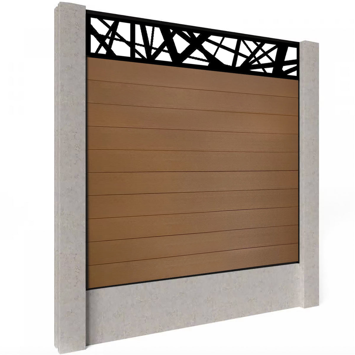 EasyComposite 6ft Composite Fence Panel Into Existing Concrete Posts - Golden Teak Boards & Laser Topper Trellis