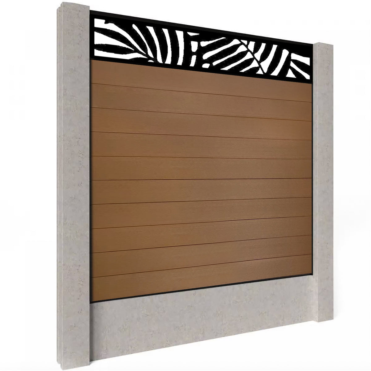 EasyComposite 3ft Composite Fence Panel & Aluminium Post Fitted Above Ground - Golden Teak Boards & Leafy Topper Trellis