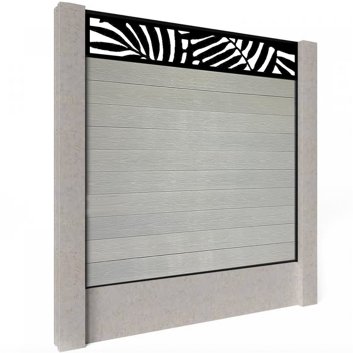 EasyComposite 3ft Composite Fence Panel & Aluminium Post Fitted Above Ground - Light Grey Boards & Leafy Topper Trellis