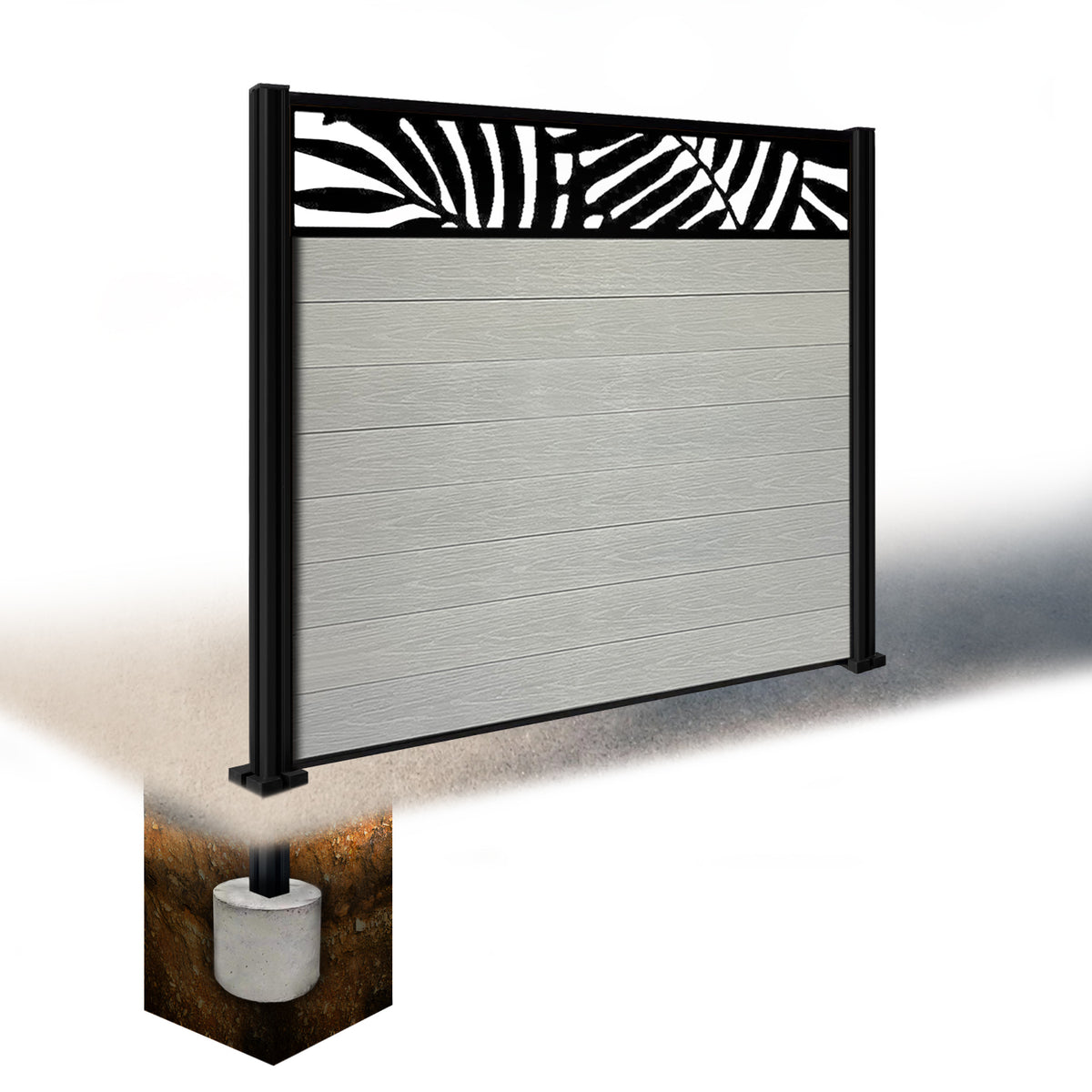 EasyComposite 2ft Composite Fence Panel Into Existing Concrete Posts - Dark Grey RAL7016 Boards & Leafy Topper Trellis